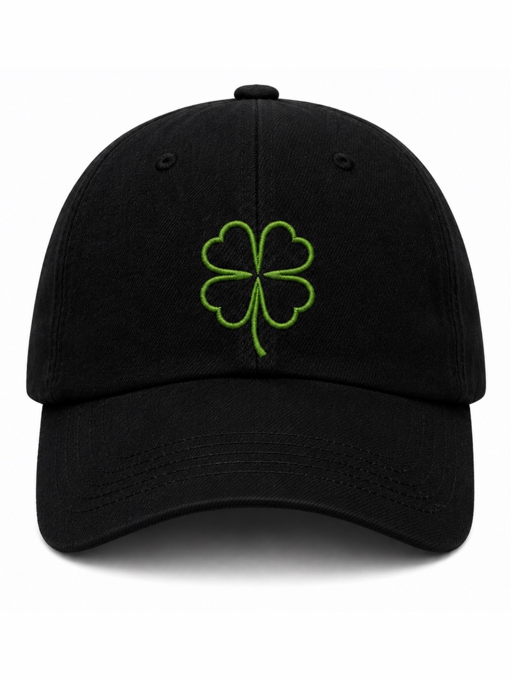 🍀 Lucky Four Leaf Clover Embroidered Black Baseball Cap Adjustable Green Hat
